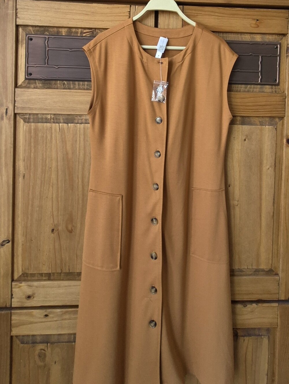 Sleeveless Button-Front Midi Dress in Rust